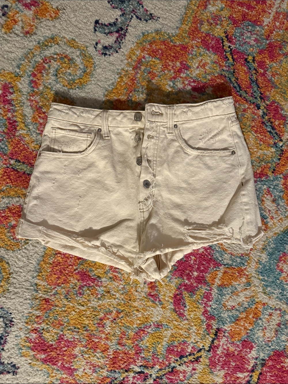 wild fable Cream High-Rise Distressed Denim Shorts
